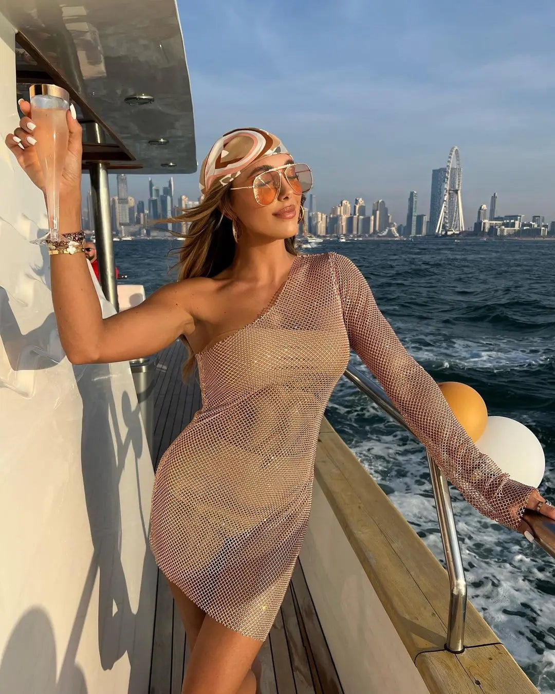 2024 New Women Shiny Diamonds Mini Dress Sexy See Through Hollow Out One Shoulder Backless Dress Nightclub Party Evening Dresses