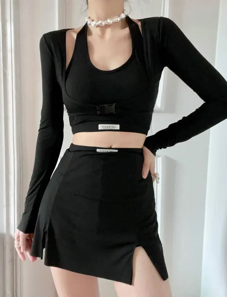 Woman Long Sleeved 3 Pieces Summer Korean Style High Waist Swimwear Swimming Sexy Solid Bathing Suits Swimwear Split Swimsuit