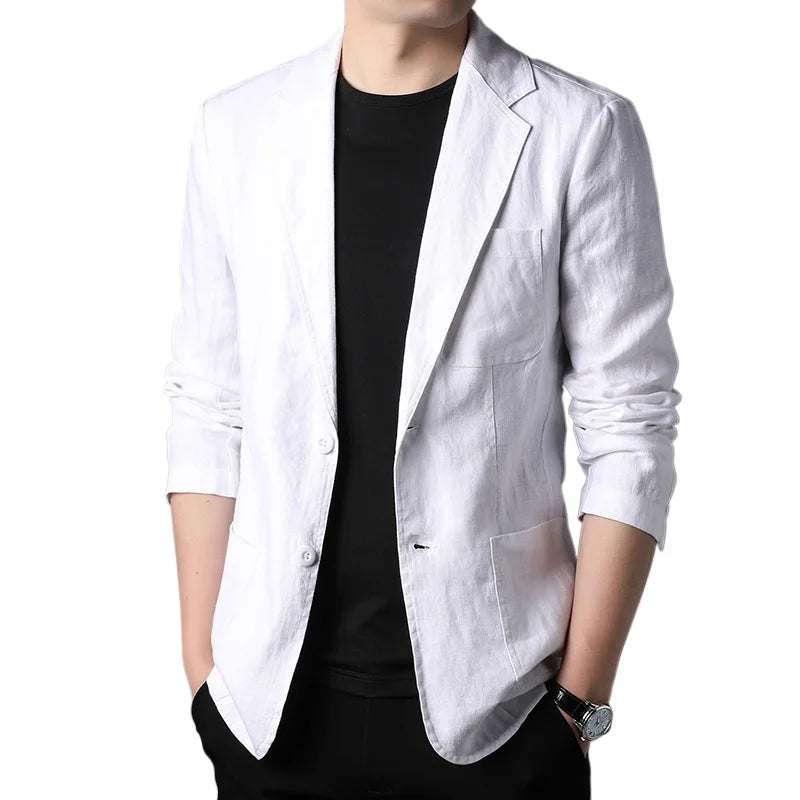 Spring Summer 2024 new high-quality men's fashion handsome linen suit Thin men's coat fabric composition 100% linen  blazer