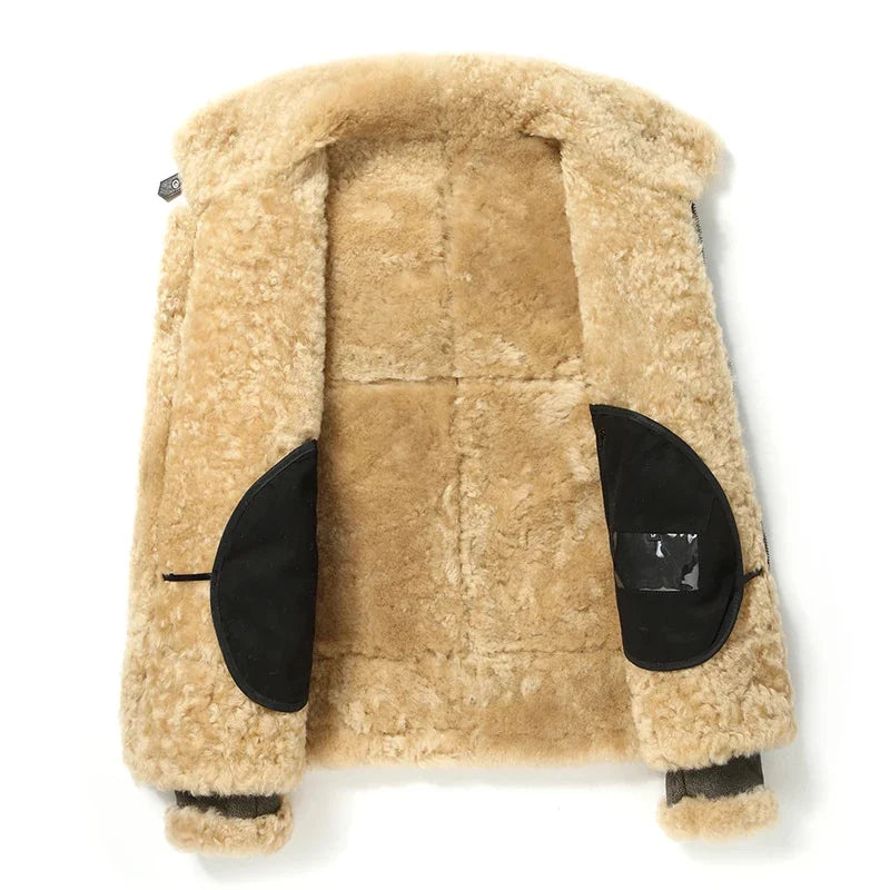 100% Natural Sheepskin Leather Jacket Winter Coat Real Fur Warm Explosive Style Sherpa Men's Large Motorcycle Fashion