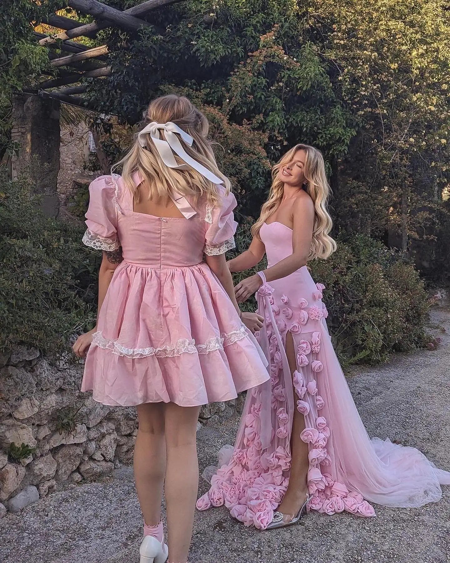 Sharon Said Custom Made Chic Baby Pink 3D Flowers Mermaid Evening Dress Elegant Sweetheart Side Slit Sexy Girls Party Gown SF009