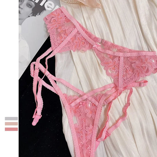 Pink girly lace embroidered bra with underpants summer sexy ultra-thin underwire lingerie underwear set