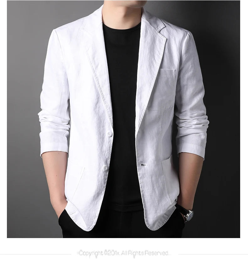 Spring Summer 2024 new high-quality men's fashion handsome linen suit Thin men's coat fabric composition 100% linen  blazer
