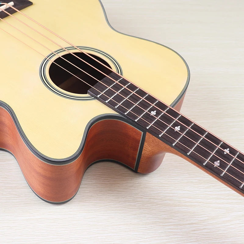 Acoustic Electric Bass Guitar 4 String High Gloss Acoustic Bass 43 Inch Natural Color Black Color Cutaway Bass Guitar with EQ