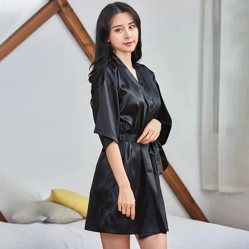 Satin Robe Female Intimate Lingerie Sleepwear Silky Bridal Wedding Gift Casual Kimono Bathrobe Gown Nightgown Sexy Nightwear
