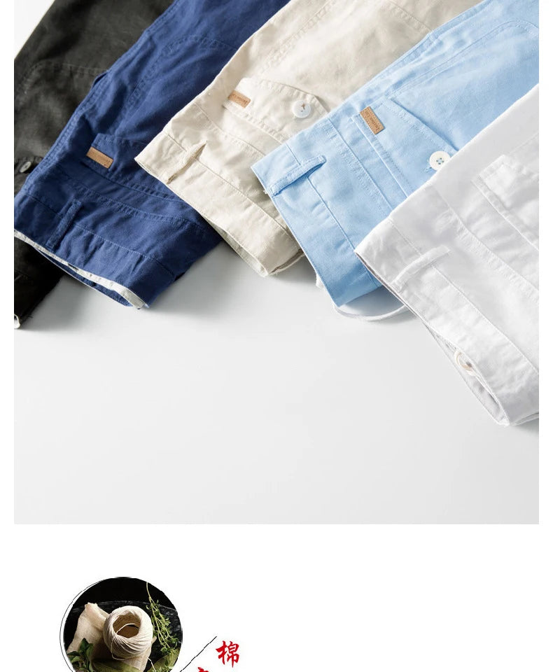 Summer Fashion Men Cotton Linen Shorts Beach Holiday Solid Color Fresh China Style Thin Casual Loose Half Length Straight Pants