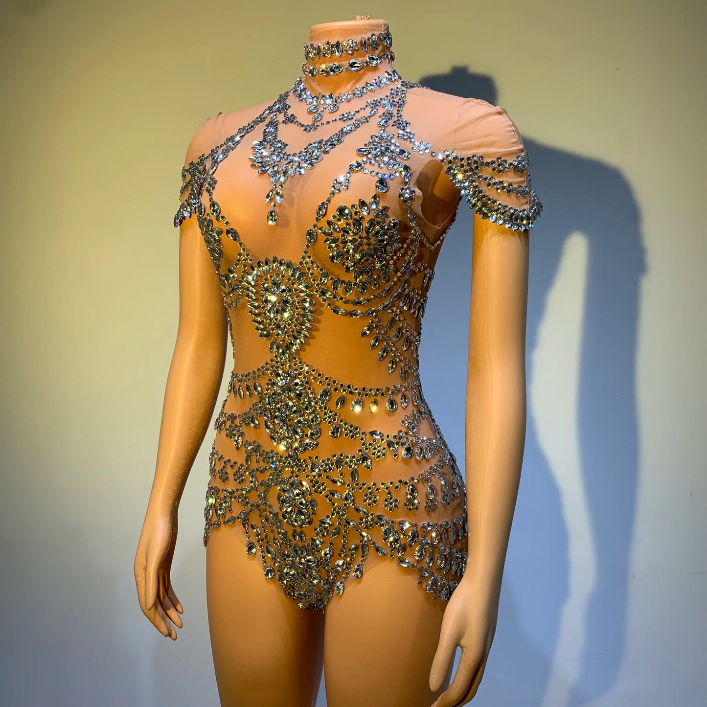 Sparkly Rhinestones Bodysuit Women 2024 Sexy Mesh Transparent Dance Outfit Performance Costume Singer Party Club Show Stage Wear