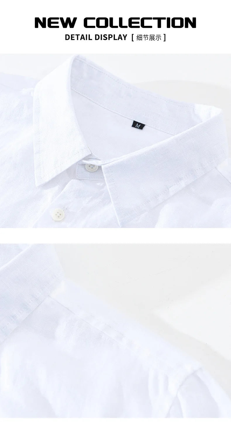 100% Linen Yarn-dyed Patchwork Men's Shirts 2024 Spring New Fashion Artsy Blouse for Youth Man Casual Loose Long Sleeve Tops