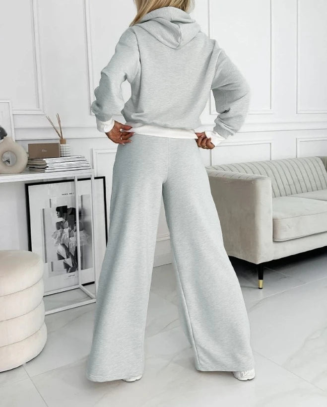 2 piece sets women outfit 2025 new in matching sets Fake Two Piece Hoodie pullover & Wide Leg Pant Set Casual Sports Pants Set