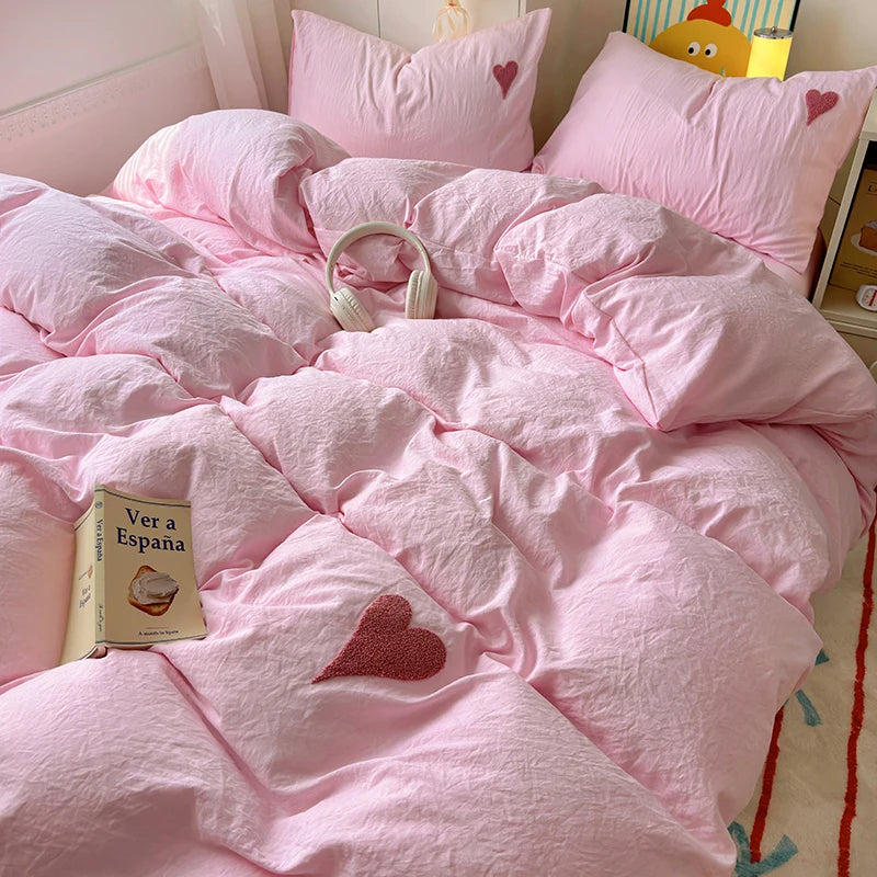 Cool Black Duvet Cover Set Ins Nordic Embroidery Heart Bed Sheet Set Of Four Pieces Home Luxury Bedding Set For Girls