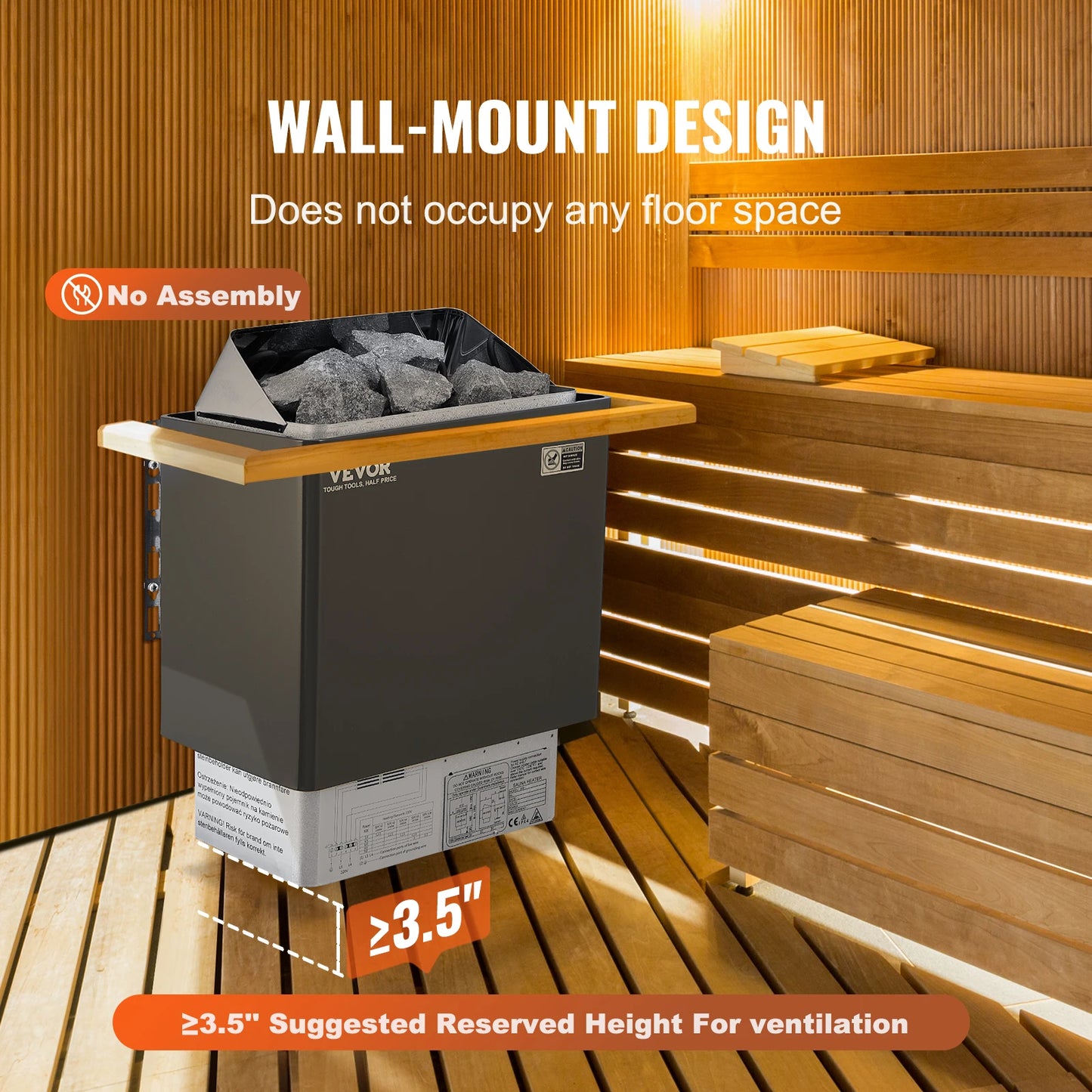 VEVOR Sauna Heater 3/4.5/6/9KW 220V Electric Sauna Stove Steam Bath Sauna Heater for Max. 317-459 Cubic Feet Home Hotel Spa