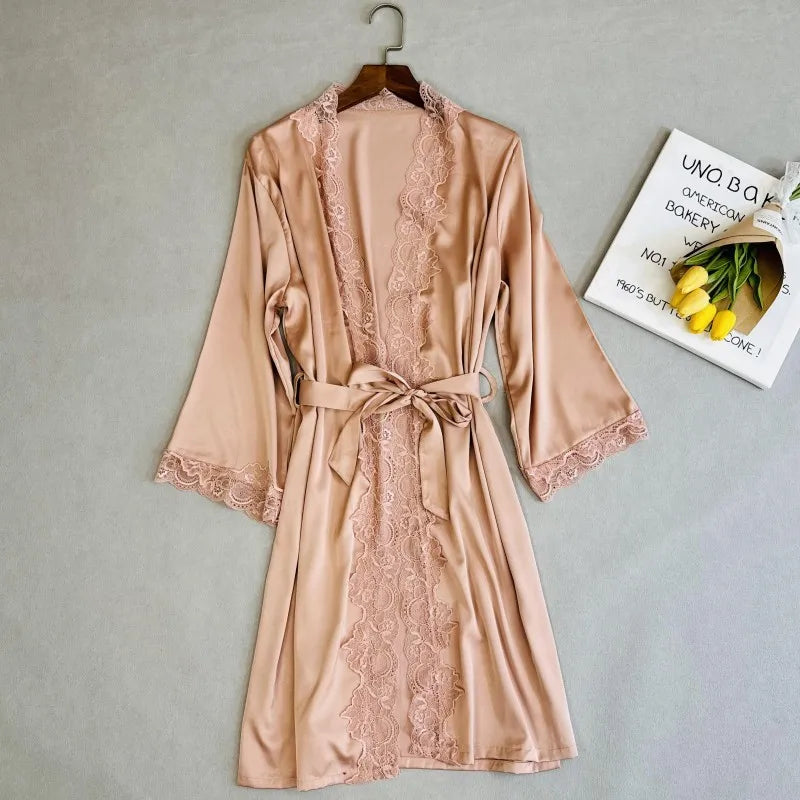 Wedding Bridesmaid Team Pajamas Set Lace Patchwork Home Clothes Ice Silk Pyjamas Suit Women Sleepwear Sexy Cami Top&pants