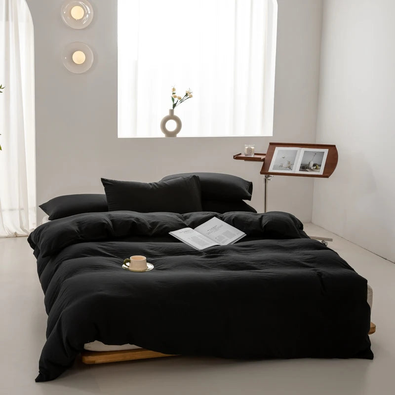 Japanese Washed Cotton Soft Bedding Set Duvet Cover with Pillowcases Bedclothes Comforter covers Sets Solid color Home Textile