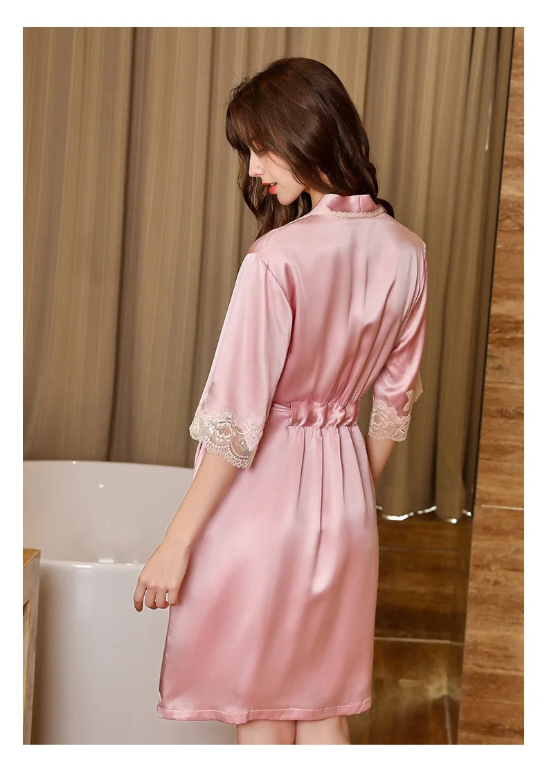 19 momme Pure Silk Lace Chemise Nightgown and Robe Set Ladies Two-Piece Luxury Satin Home Suit for Women Sexy Silk Pajamas Woman