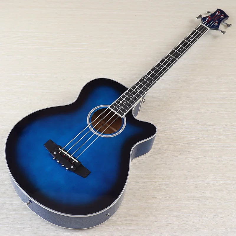 Acoustic Electric Bass Guitar 4 String High Gloss Acoustic Bass 43 Inch Natural Color Black Color Cutaway Bass Guitar with EQ