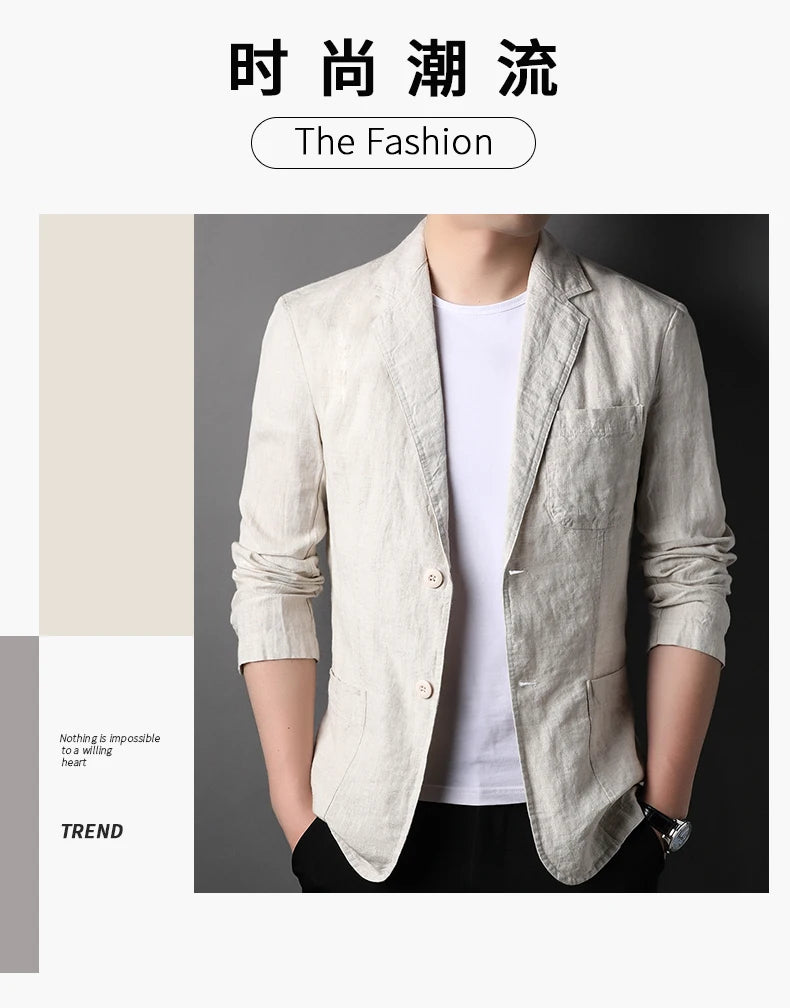 Spring Summer 2024 new high-quality men's fashion handsome linen suit Thin men's coat fabric composition 100% linen  blazer