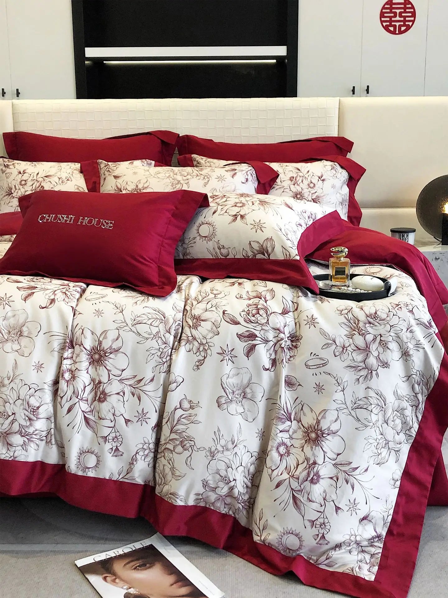 100S Egyptian Cotton Bedding Set Wedding Queen King Double Size Digital Printing  Bed Linens Duvet Cover Set Sheet Pillowcase