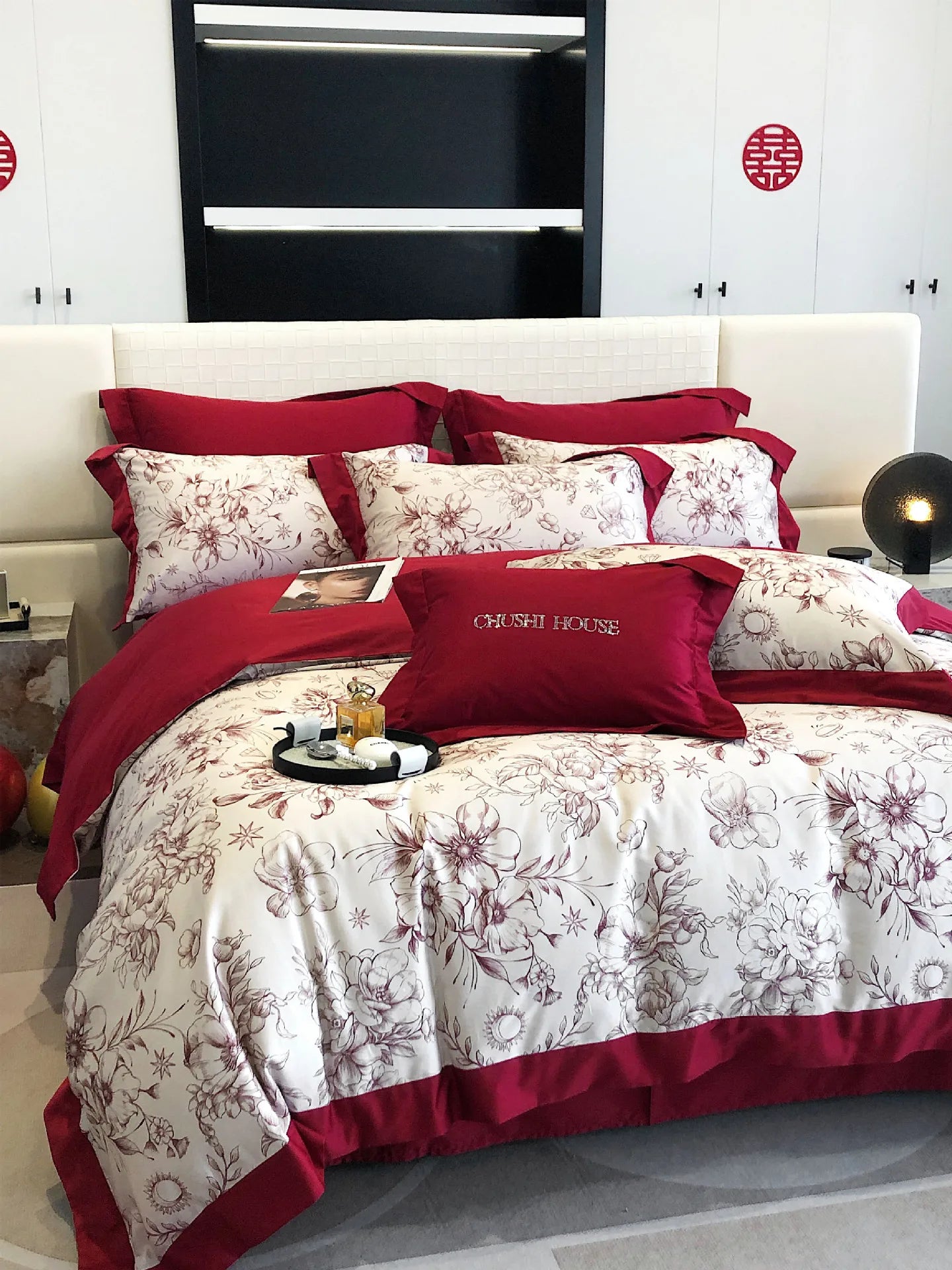 100S Egyptian Cotton Bedding Set Wedding Queen King Double Size Digital Printing  Bed Linens Duvet Cover Set Sheet Pillowcase