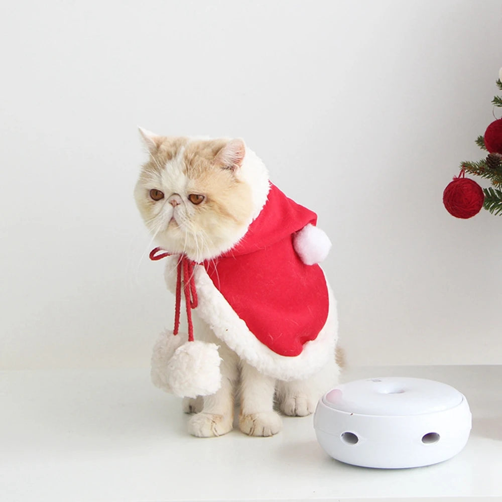 Winter Cat Costume Santa Cosplay Funny Transformed Cat Dog Pet Christmas Cape Dress Up Clothes Red Scarf Cloak Props Decoration