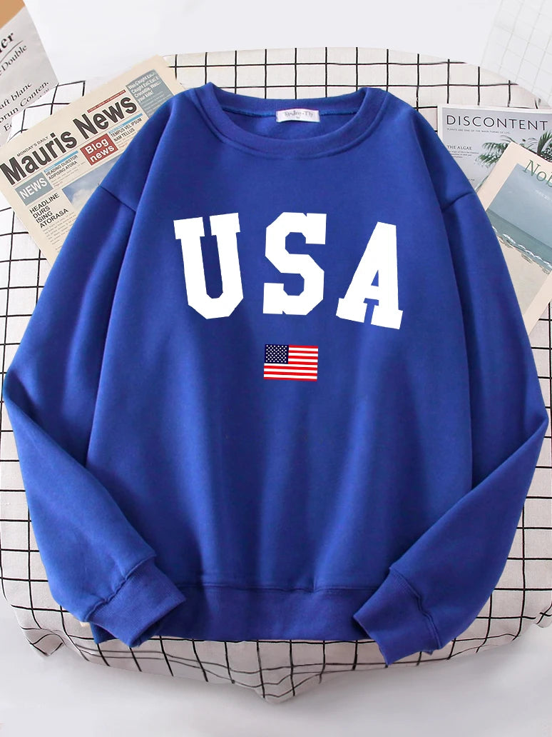 Usa American Flag Patriotic Street Hoody Women simple Oversize Sweatshirt Street All-match Clothing Hipster S-XXL Female Tops