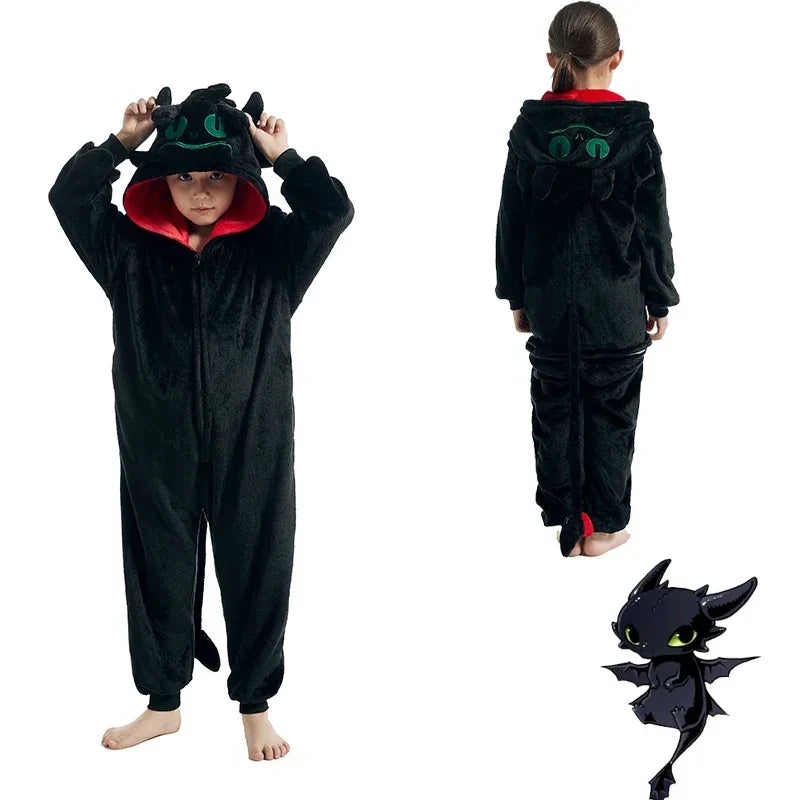 Kids Toothless Dragon Onesie Kigurumi Pajamas Cosplay Costume Halloween Christmas Boy Girls Full Body Clothes Anime Homewear