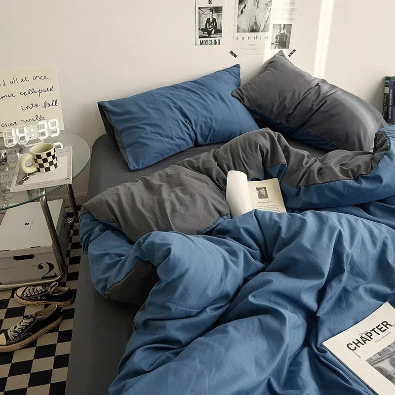 High Quality Solid Color Double Washed Cotton Bedding 4 Pieces Set Student Dormitory Bed Linen Duvet Set Bed Suit