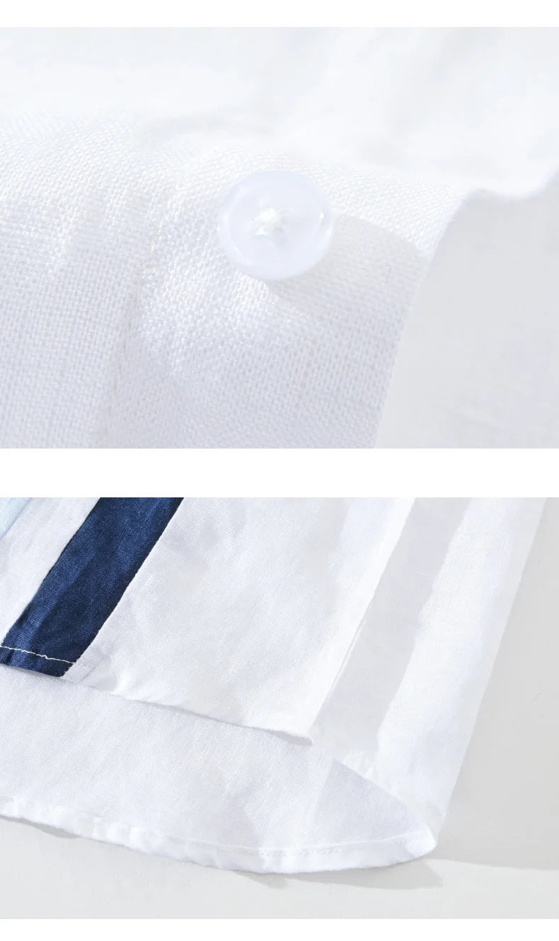 2024 New 100% Linen Long Sleeve Shirt for Men Loose Shirts No Bounce Fashion Striped Patchwork Men's Clothing