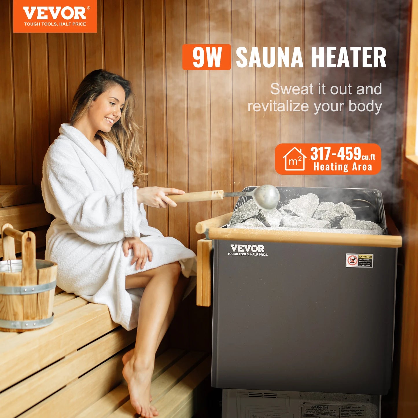VEVOR Sauna Heater 3/4.5/6/9KW 220V Electric Sauna Stove Steam Bath Sauna Heater for Max. 317-459 Cubic Feet Home Hotel Spa