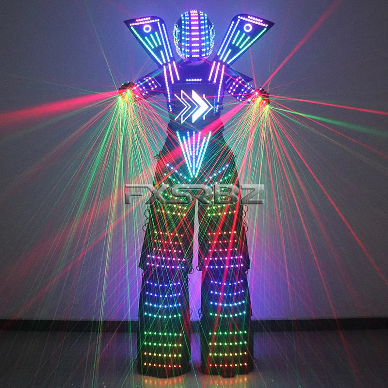 Full Color Smart Pixels LED Robot Suit Costume Light Up Stilts Walker Clothing Luminous Jacket Chest Display Helmet Laser Gloves