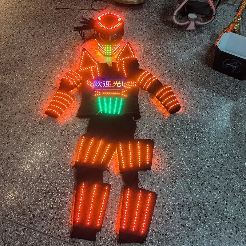 Nightclub Bar LED Costume Men Party Light Up Futuristic Clothing Stage Performance Robot Atmosphere Programming Rave Outfit