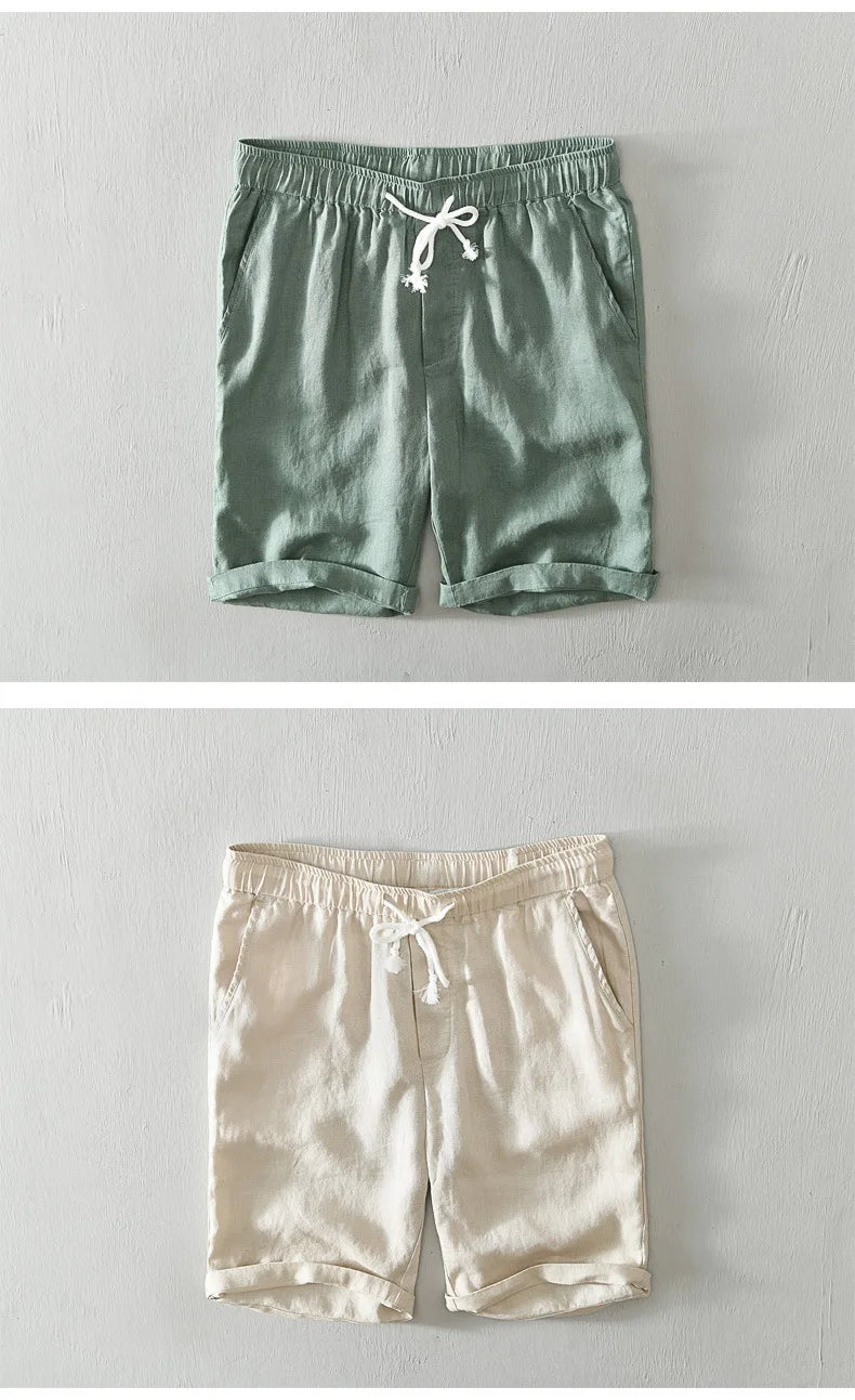 Summer New Simple 100% Linen Shorts for Men Clothing Solid Color Streetwear Men Pants B8103