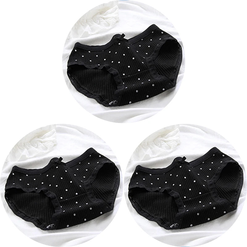 3Pcs/set Women Sexy Cotton Panties Underwear Seamless Soft Briefs Skin-Friendly Female Lingerie Mid-waist Black Underpants