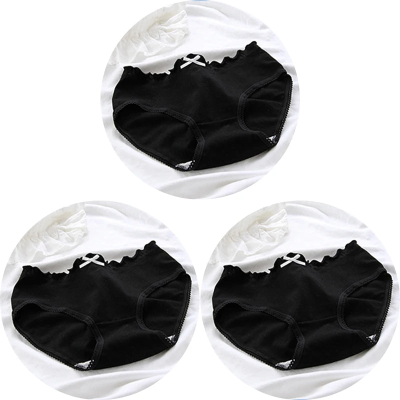3Pcs/set Women Sexy Cotton Panties Underwear Seamless Soft Briefs Skin-Friendly Female Lingerie Mid-waist Black Underpants