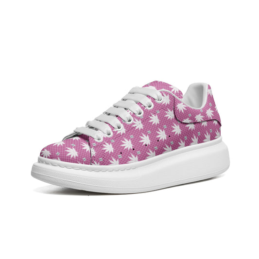 FROSTED ICED FLAMING ICED DIAMOND Unisex Non Slip Lace Up Faux Leather Sneakers