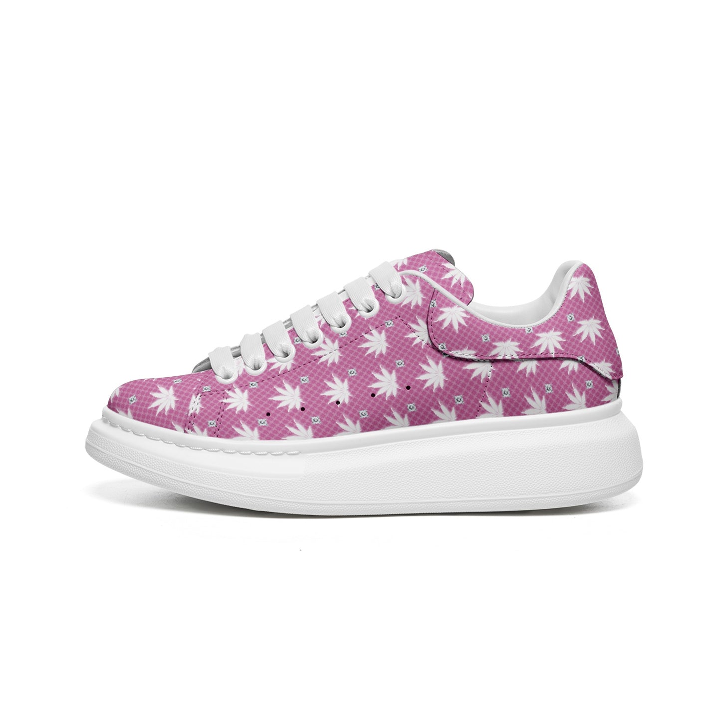 FROSTED ICED FLAMING ICED DIAMOND Unisex Non Slip Lace Up Faux Leather Sneakers