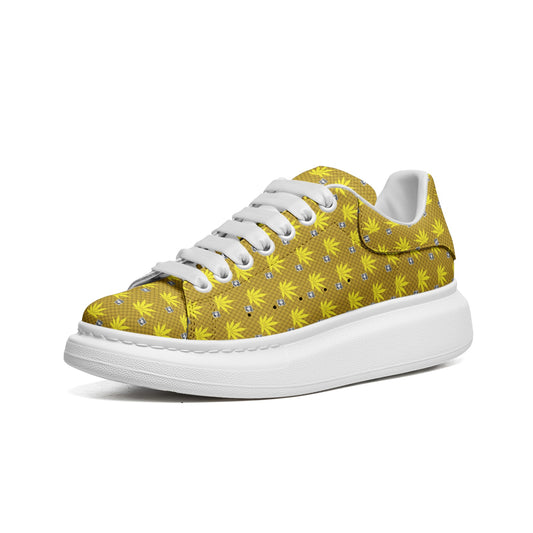 GOLD ICED DIAMOND Unisex Non Slip Lace Up Faux Leather Sneakers