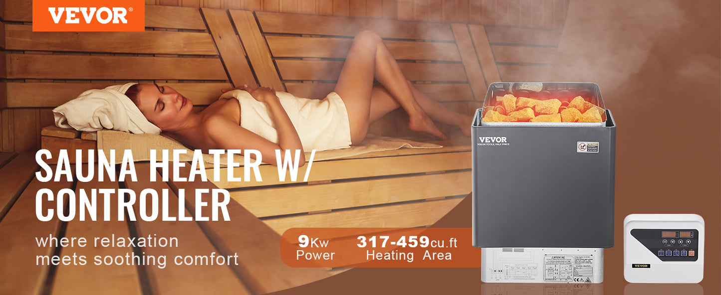 VEVOR Sauna Heater 3/4.5/6/9KW 220V Electric Sauna Stove Steam Bath Sauna Heater for Max. 317-459 Cubic Feet Home Hotel Spa