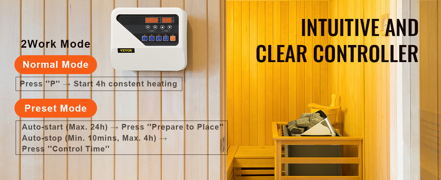 VEVOR Sauna Heater 3/4.5/6/9KW 220V Electric Sauna Stove Steam Bath Sauna Heater for Max. 317-459 Cubic Feet Home Hotel Spa