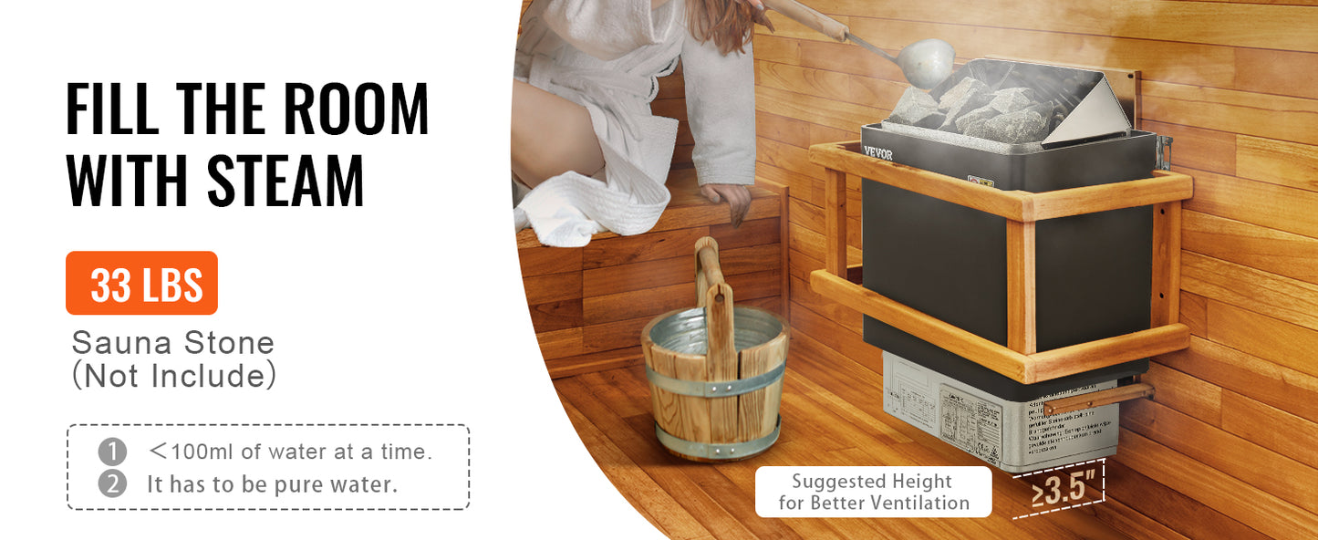 VEVOR Sauna Heater 3/4.5/6/9KW 220V Electric Sauna Stove Steam Bath Sauna Heater for Max. 317-459 Cubic Feet Home Hotel Spa