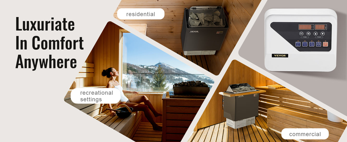 VEVOR Sauna Heater 3/4.5/6/9KW 220V Electric Sauna Stove Steam Bath Sauna Heater for Max. 317-459 Cubic Feet Home Hotel Spa